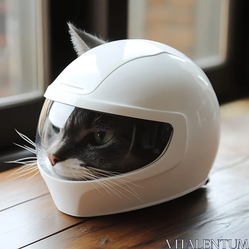 Humorous Cat in Helmet AI Image