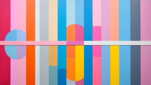 Colorful Abstract Painting with Vertical Stripes and Circular Shapes