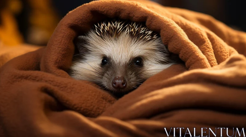 Curious Hedgehog Wrapped in Brown Blanket | Cozy Animal Portrait AI Image
