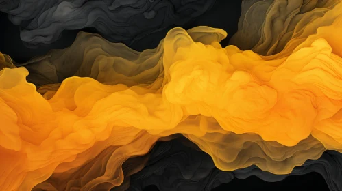 Dark Abstract Painting with Orange and Yellow Swirls
