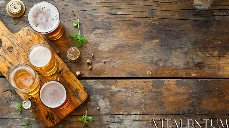 Four Glasses of Beer on a Wooden Table - Still Life Composition AI Image