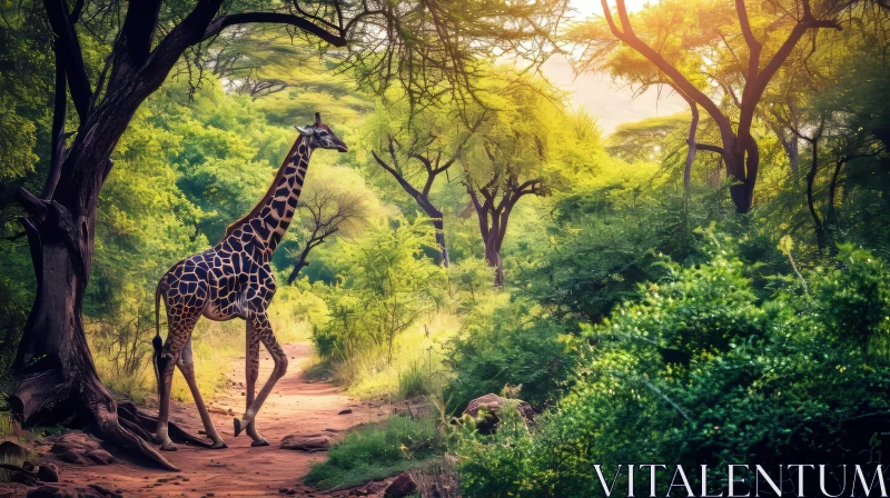 Graceful Giraffe in a Lush Forest | Nature Photography AI Image