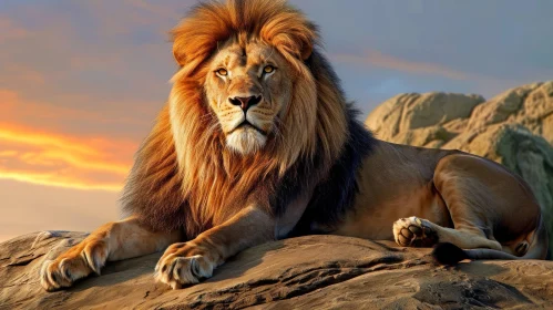 Majestic Lion at Sunset - Powerful and Regal