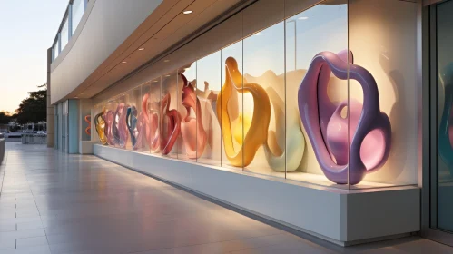 Modern Art Gallery Interior with Colorful 3D Artwork