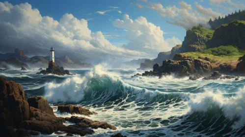 Panoramic Sea Landscape: Majestic Ports and Naturalistic Waves