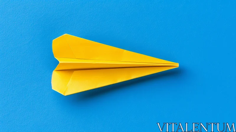 Yellow Paper Plane on Blue Background AI Image