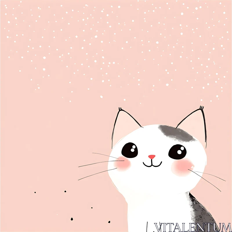 Cute Cat Cartoon with Pink and White Accents AI Image