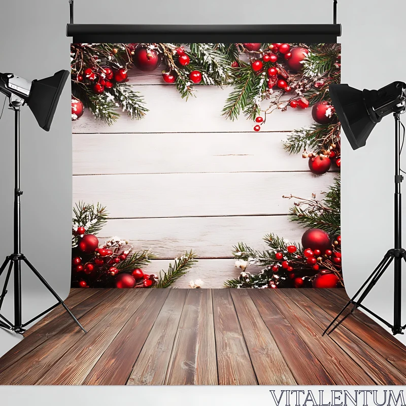 Holiday Photography Backdrop with Christmas Decorations AI Image