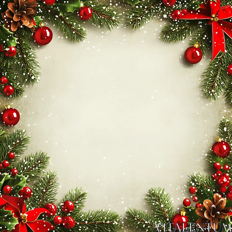 Festive Christmas Wreath with Red Ornaments and Pinecones AI Image