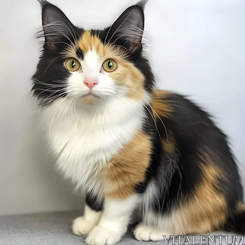 Graceful Calico Cat with Mixed Fur Patterns AI Image