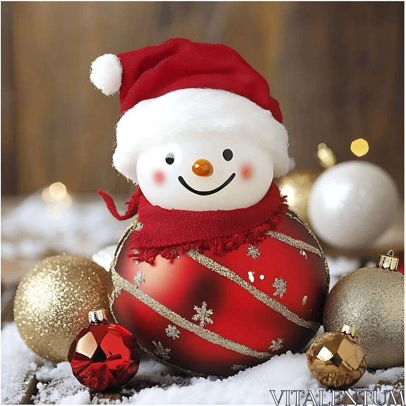 Holiday Snowman Decoration Amidst Christmas Ornaments AI Image