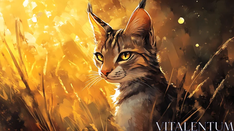 AI ART Detailed Wild Cat Portrait Amidst Golden Fields