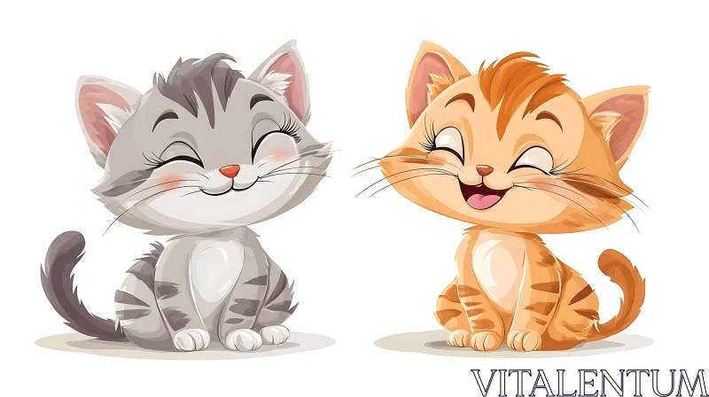 Smiling Cartoon Kittens Artwork AI Image