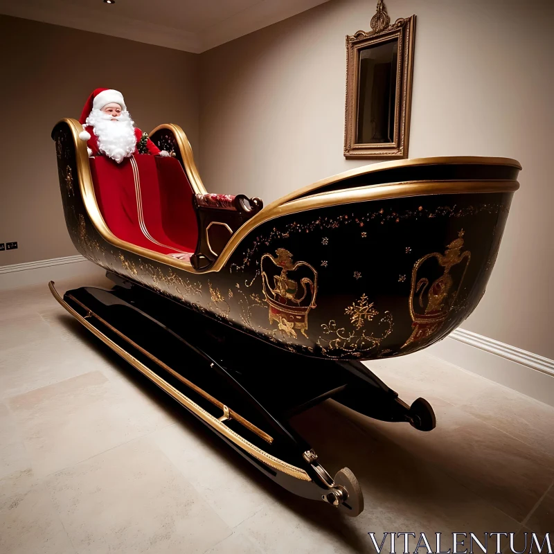 Luxurious Christmas Sleigh and Santa Indoors AI Image