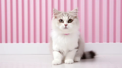 Charming White and Gray Kitten with Pink Collar