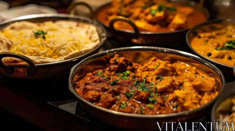 Delicious Indian Food: Chicken Tikka Masala, Butter Chicken, and Rice AI Image