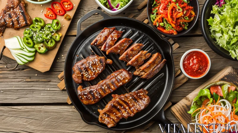 Delicious Korean Food on a Beautifully Set Table AI Image