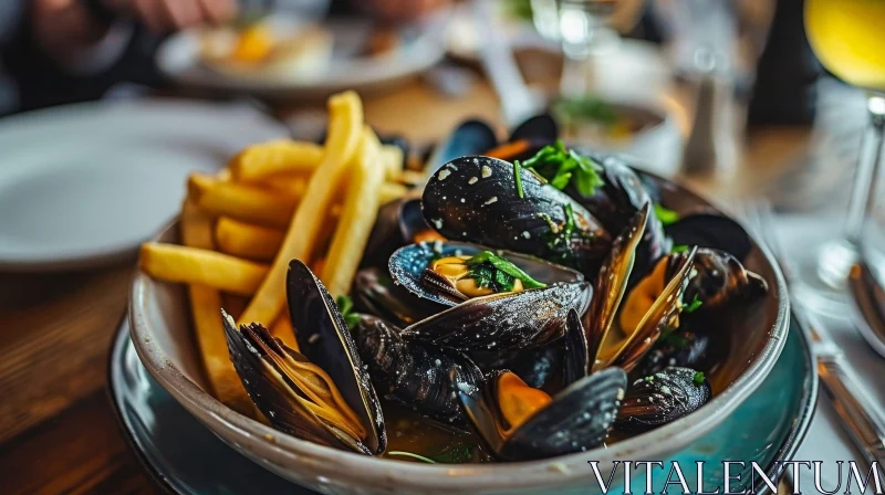 Delicious Mussels and French Fries: A Culinary Delight AI Image