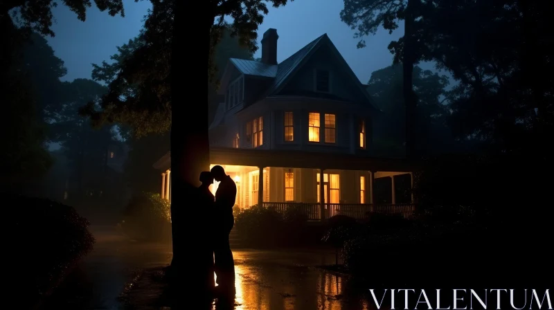 Enchanting Night Scene: Couple on a House Porch AI Image