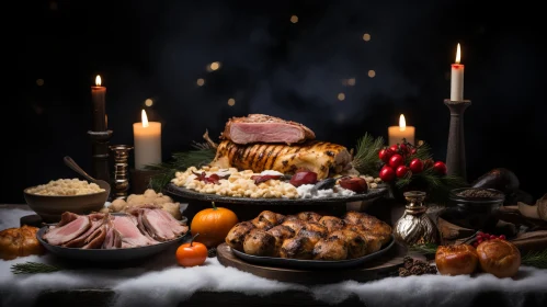 Exquisite Christmas Dinner with Roasted Pork and Vegetables