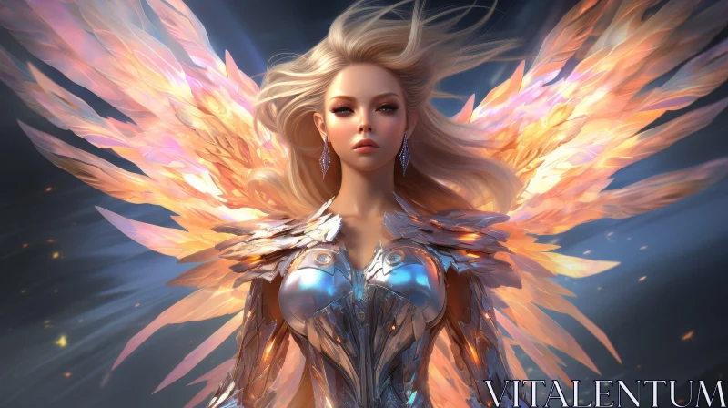 Fantasy Woman with Armor and Wings AI Image