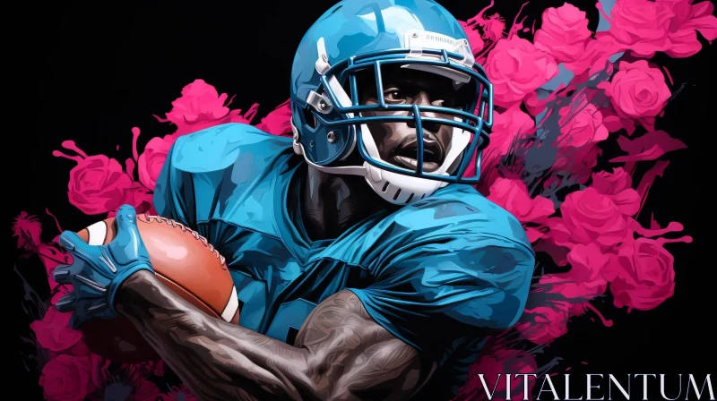 Football Player Painting in Blue and White Uniform AI Image