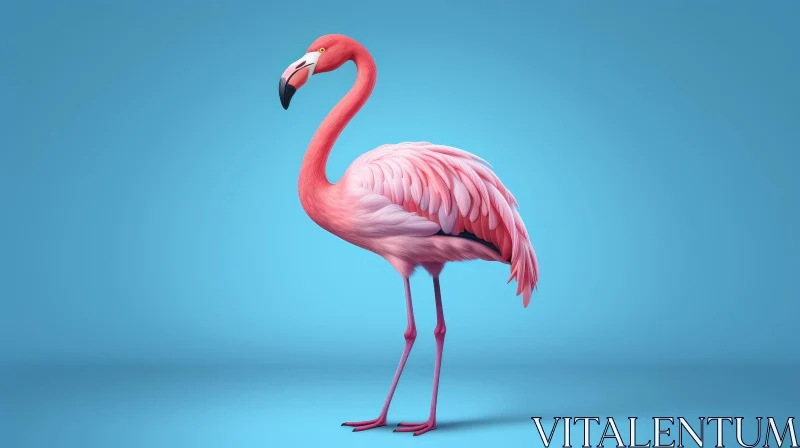 AI ART Graceful Pink Flamingo on Blue Background