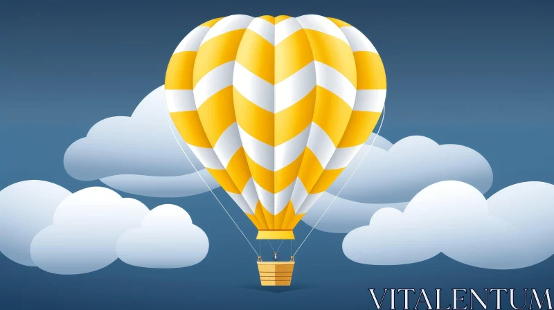 Tranquil Hot Air Balloon Illustration in Blue Sky AI Image