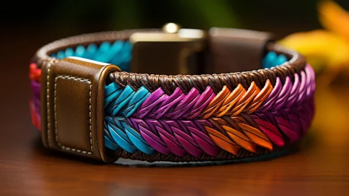 Unique Handmade Leather Bracelet with Vibrant Woven Pattern