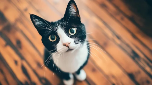 White-Whiskered Cat on Brown Wooden Floor