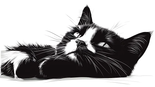 Restful Cat Art on White Background