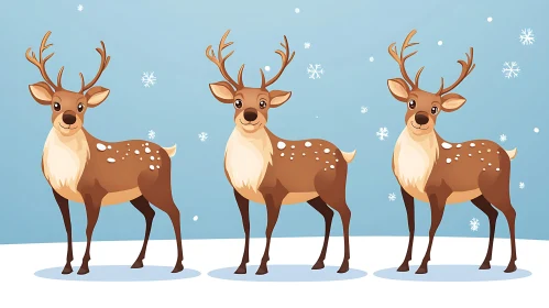 Cartoon Reindeer in Snowy Landscape