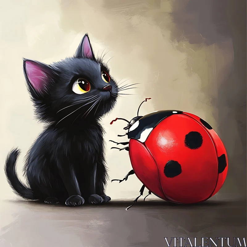 Charming Kitten and Ladybug Artwork AI Image