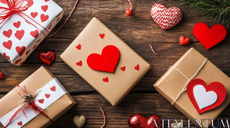 Beautifully Wrapped Gifts With Hearts AI Image