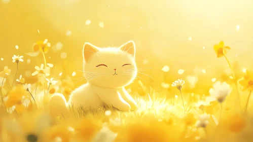 Blissful Kitten Among Sun-kissed Flowers