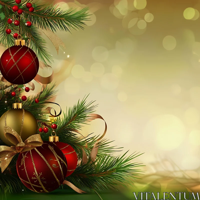 Festive Christmas Tree with Ornaments and Ribbons AI Image