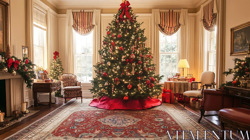 AI ART Festive Holiday Living Room with Christmas Tree