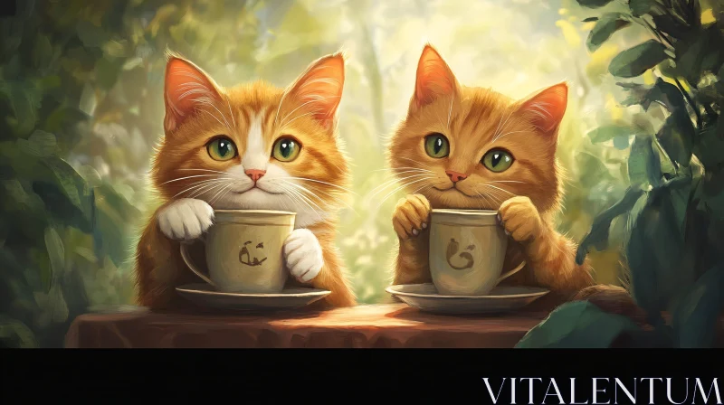 Cute Orange Cats Enjoying Tea in Nature AI Image