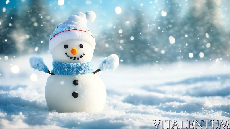 Holiday Snowman in Snowy Scene AI Image