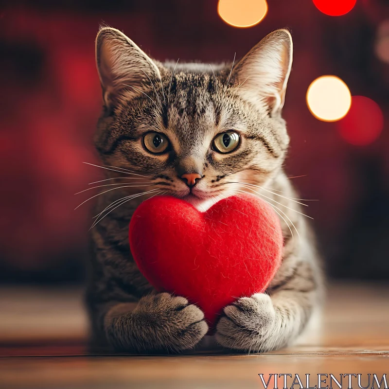 Cute Feline Embracing Heart Plush AI Image