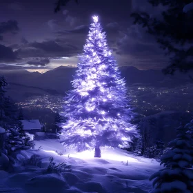 Illuminated Christmas Tree in Winter Night