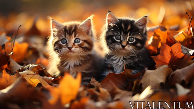 Autumn Kittens in Forest - Adorable Photo AI Image