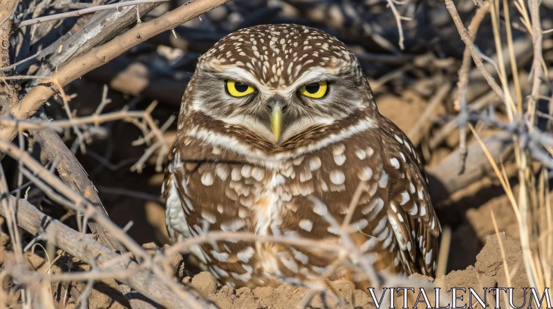 Close-up of a Burrowing Owl in Natural Habitat AI Image