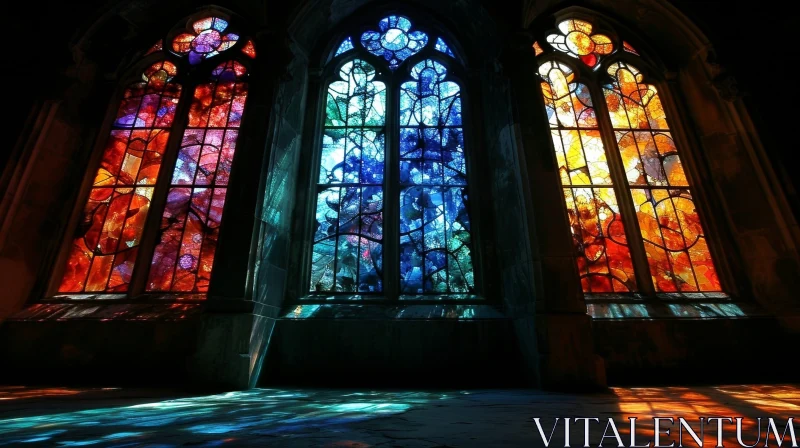 Colorful Stained Glass Windows in a Church - Artistic Image AI Image