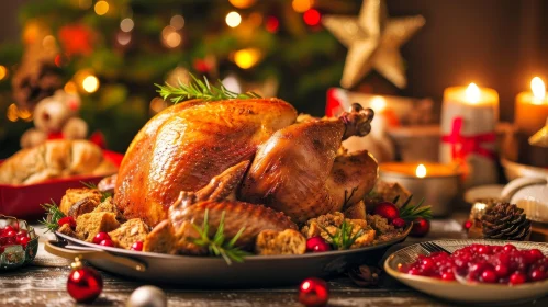Delicious Roasted Turkey with Festive Decorations - Warmth and Celebration
