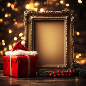 Holiday Golden Frame and Santa Hat Gift Box