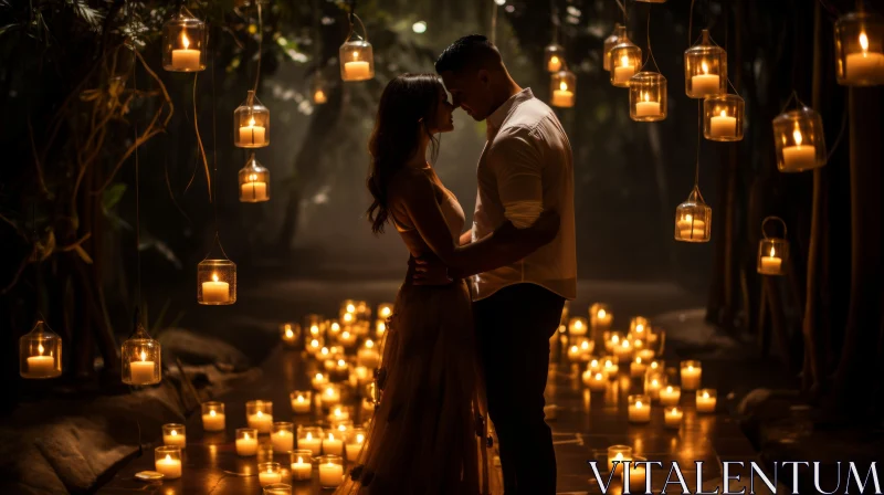 Romantic Couple in a Candlelit Forest - Love and Mystery AI Image
