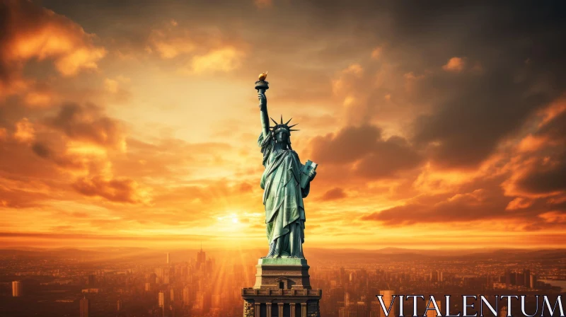 Statue of Liberty at Sunset: A Captivating View of New York City AI Image