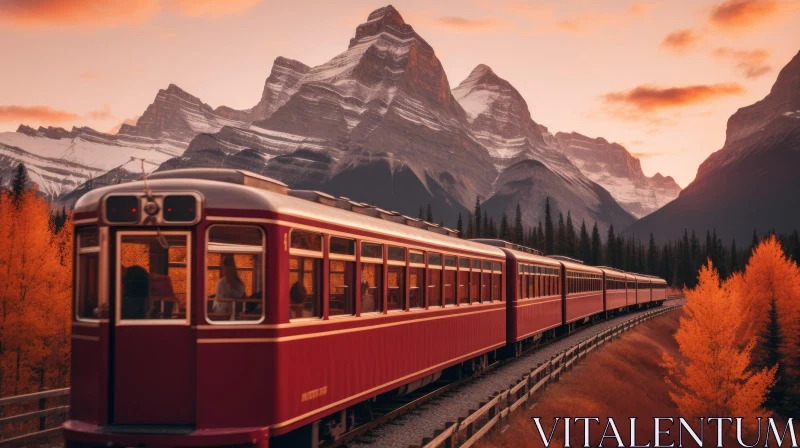 Vintage Train Photography in Autumn Landscape | Canadian Provinces AI Image