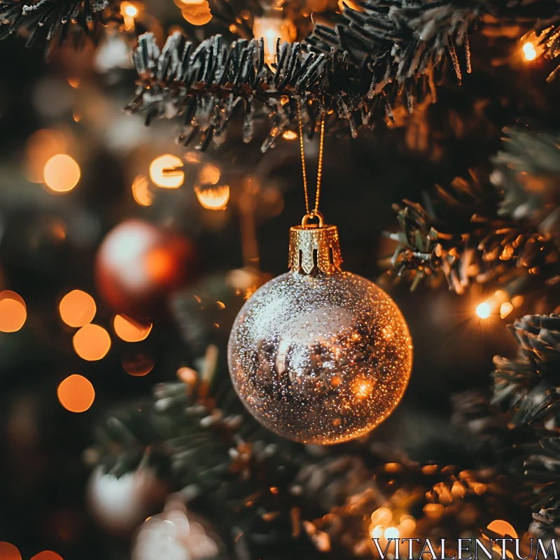 Festive Christmas Bauble with Warm Lights AI Image